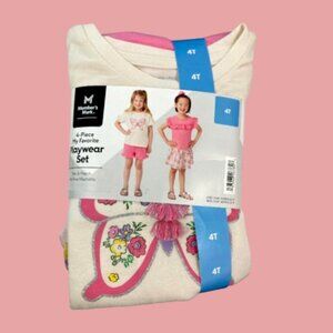 Members Mark 4 Piece Playwear Set Pink & White Floral NWT
